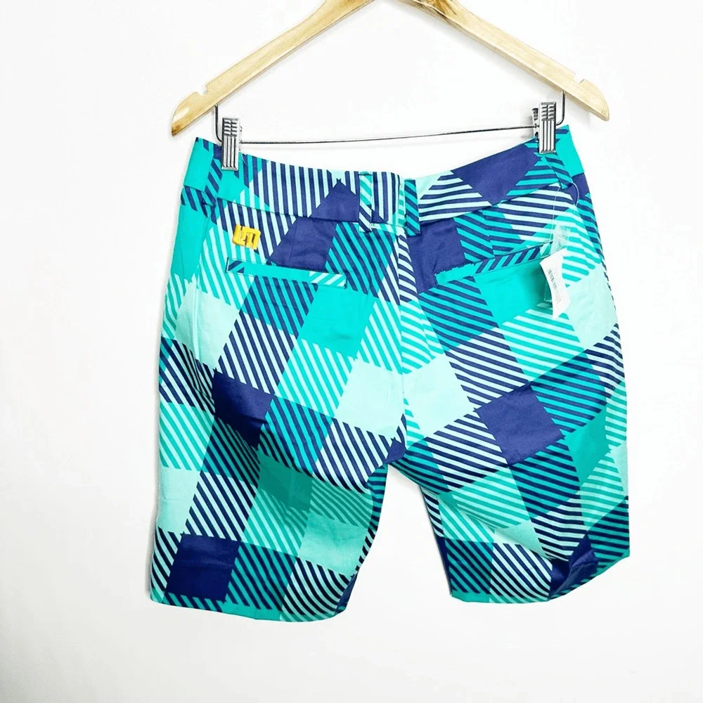 LOUDMOUTH FREPORT Golf Shorts blue turquoise checkered bermuda womens 8 NWT - Picture 6 of 8